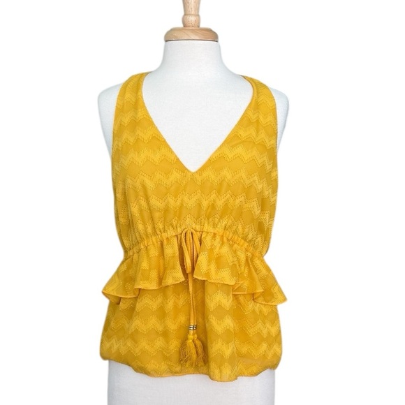 New Ramy Brook Mustard Yellow Ruffle Style Maddy Tank Top Size Small - Picture 6 of 7